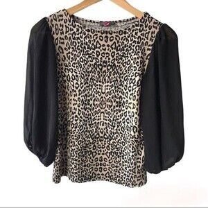 VINCE Camuto 3/4 Sleeve Leopard Print Petite Blouse Size PS